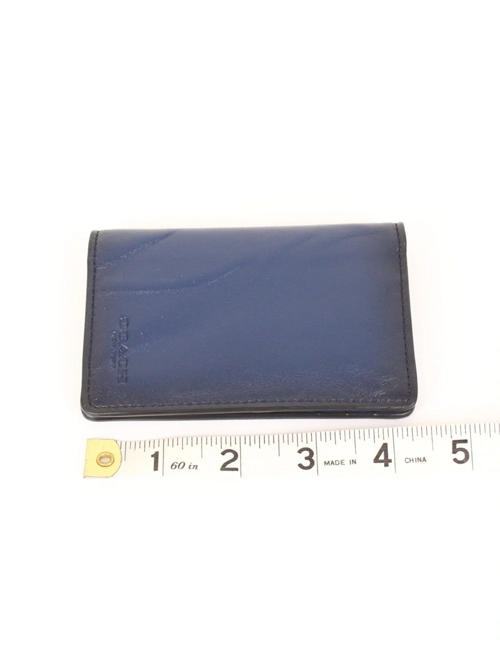 Coach Men Bifold Card Case Deep Blue Leather Slim ID Wallet